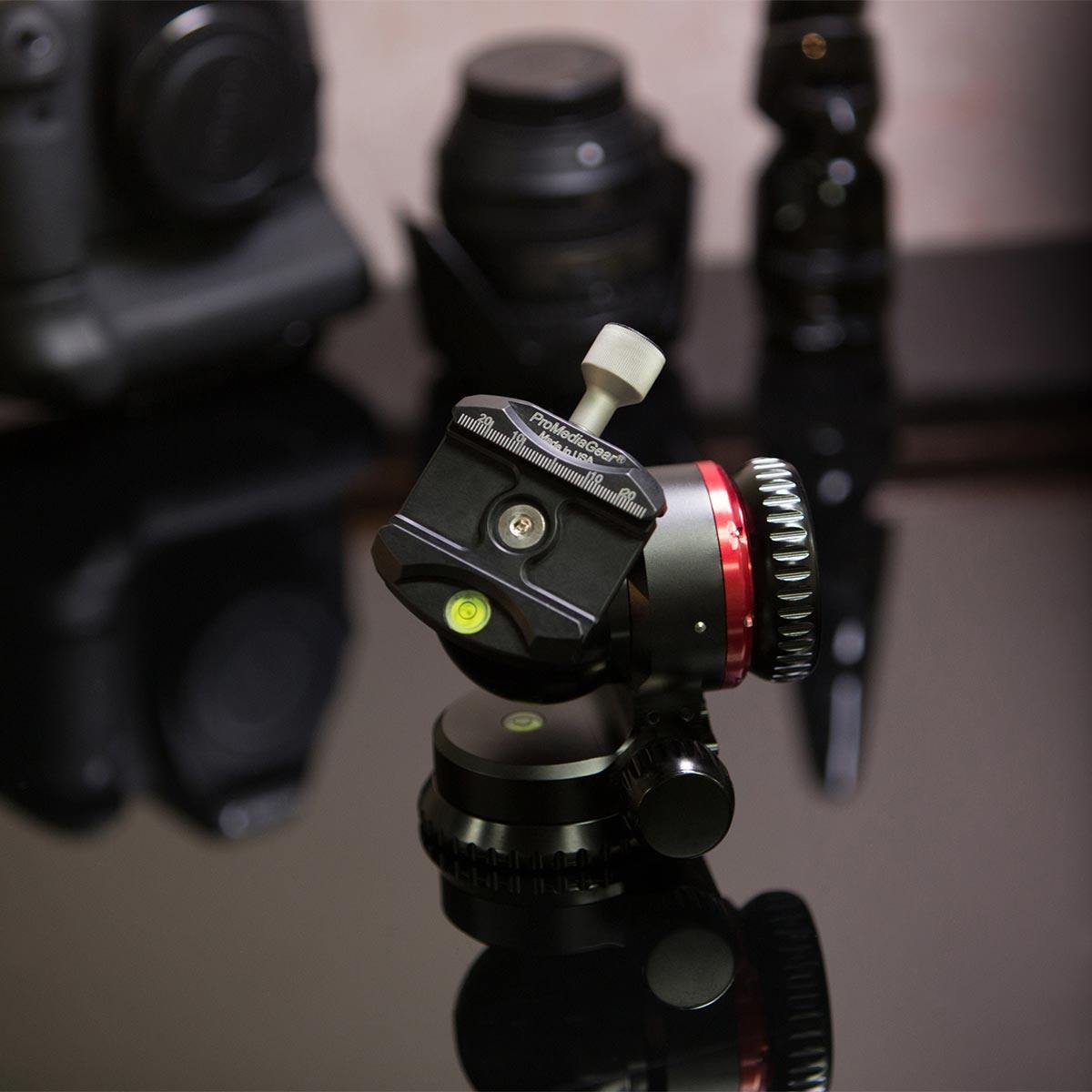 In use ProMediaGear Ball Head #BH1 Arca-Type Clamp for Tripods